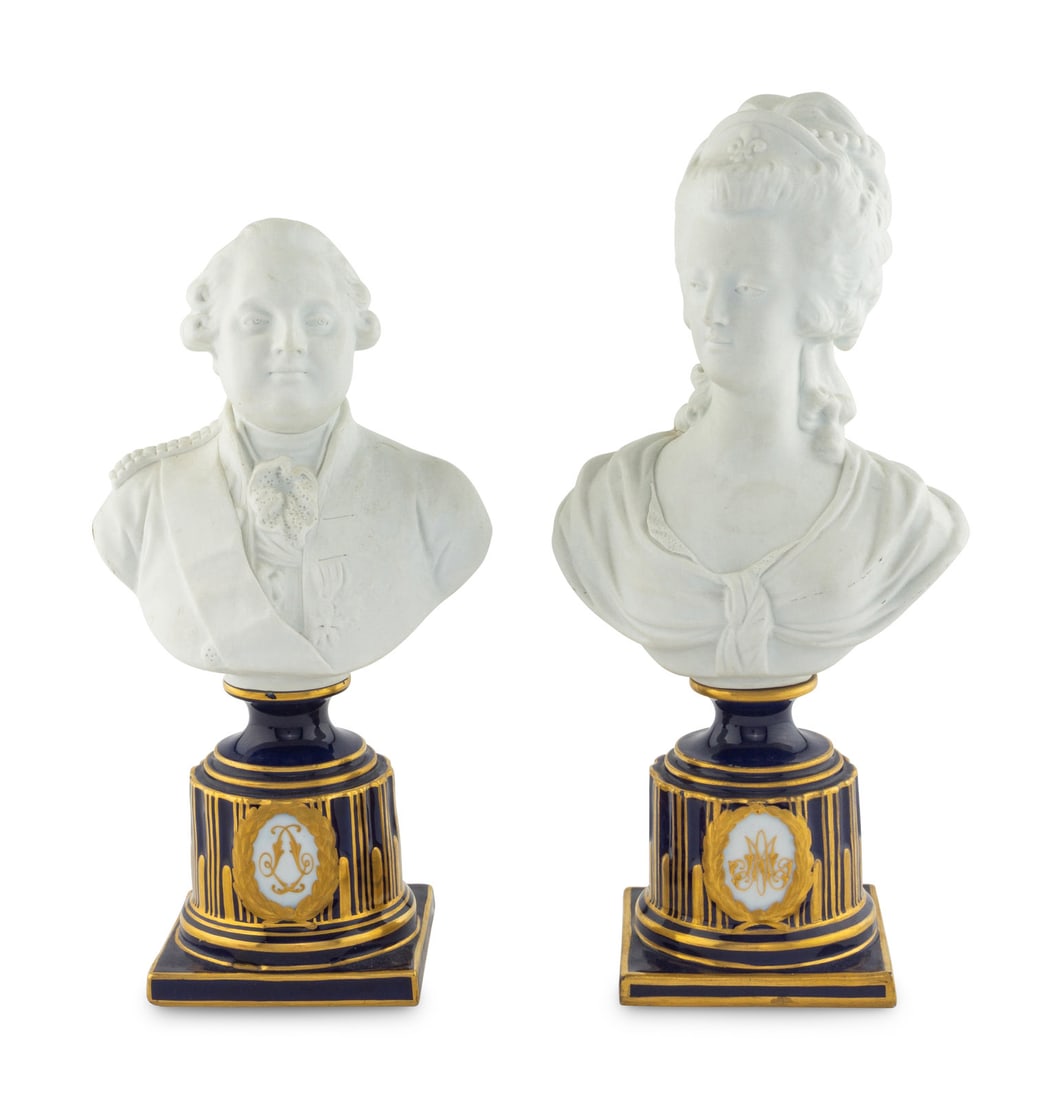 A Pair of Sèvres Style Biscuit Porcelain Busts of Marie Antoinette and Louis XVI (1 of 8)