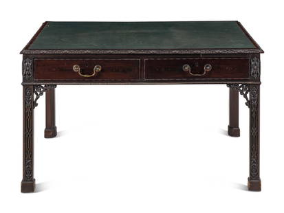 A George III Style Mahogany Desk: A George III Style Mahogany Desk Manner of Thomas Chippendale, 19th Century Height 30 1/4 x width 53 1/4 x depth 34 1/4 inches. This lot is located in Chicago. Property from the Estate of Ward Gerard