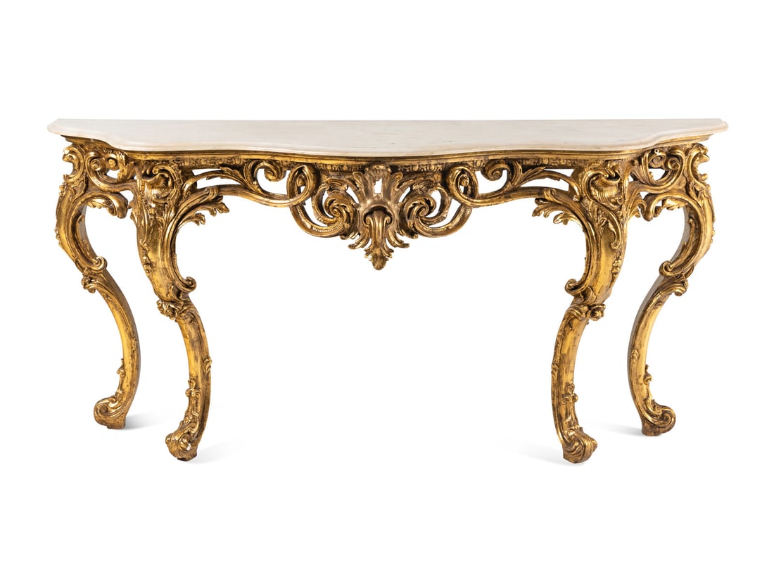 A Louis XV Style Giltwood Marble-Top Console Table (1 of 5)