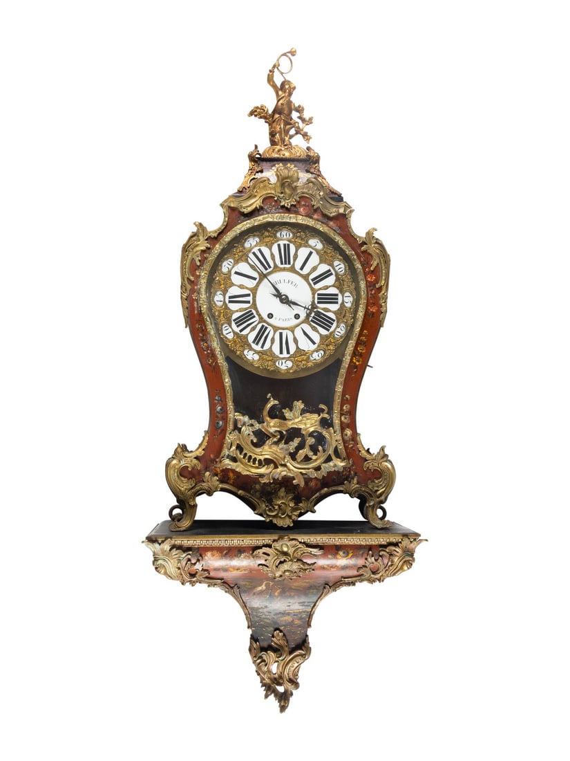 A Louis XV Style Gilt Bronze Mounted Painted Clock and Bracket (1 of 4)