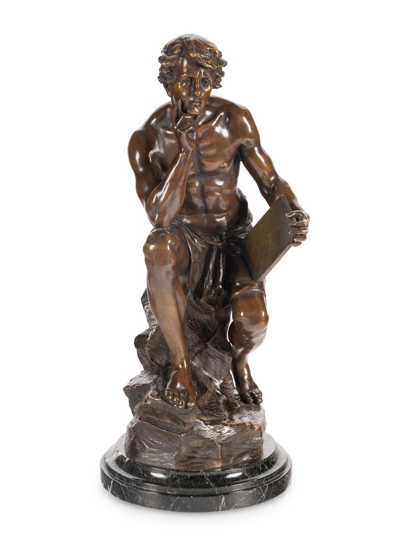 Emile François Carlier (French, 1827-1879): Emile François Carlier (French, 1827-1879) L'Ecrivain bronze signed E. Carlier Height of bronze 18 inches. This lot is located in Chicago.