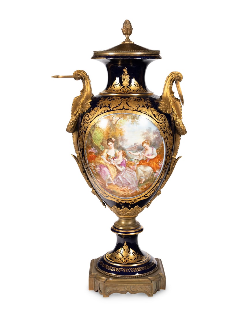 A Large Gilt Bronze Mounted Sèvres Style Porcelain Urn (1 of 4)