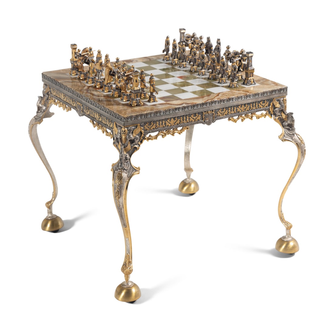 A Piero Benzoni Gilt Bronze, Silver-Plate and Onyx Chess Set (1 of 5)