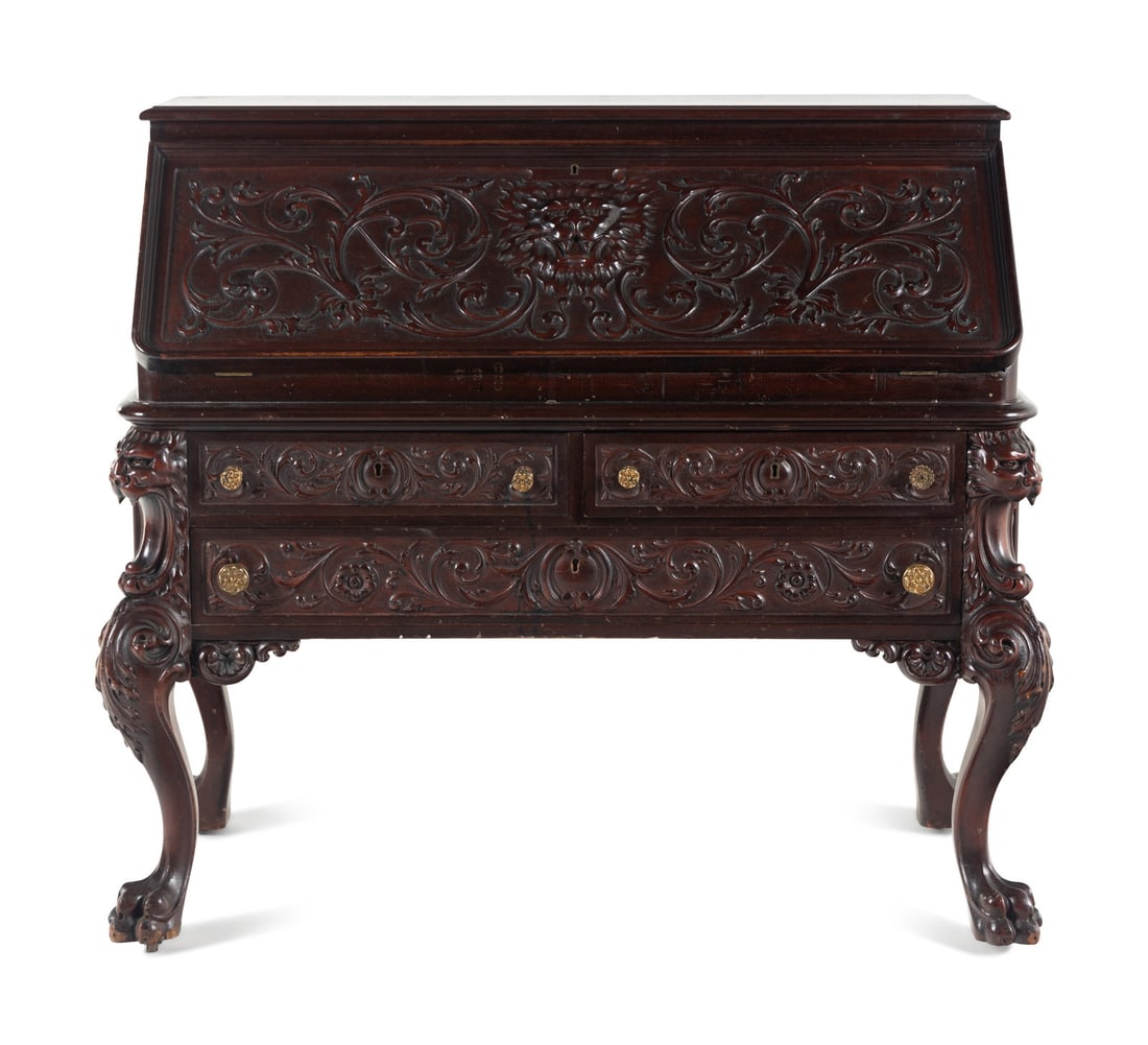 A Renaissance Revival Carved Mahogany Slant-Front Bureau (1 of 6)