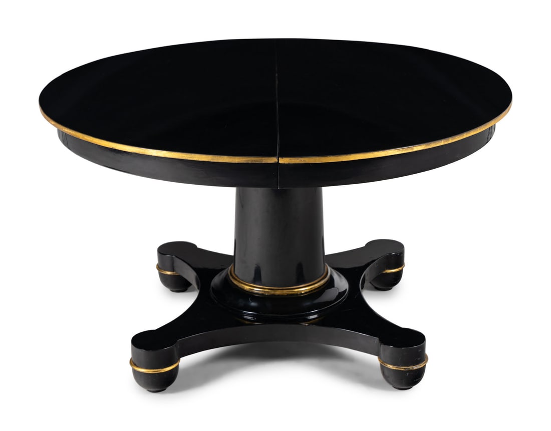 A Biedermeier Black Painted and Parcel-Gilt Pedestal Dining Table (1 of 4)
