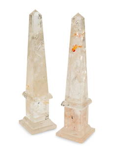 A Pair of Rock Crystal Obelisks: A Pair of Rock Crystal Obelisks 20th Century Height 13 1/2 inches. This lot is located in Chicago.