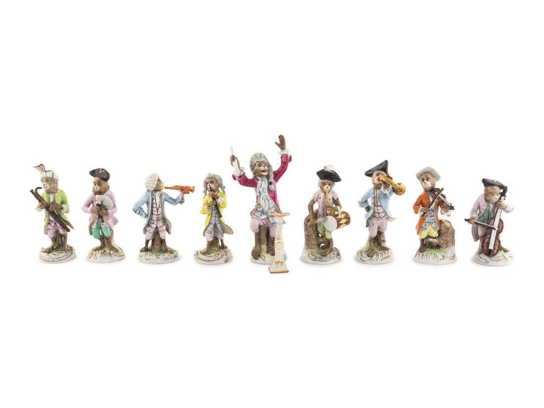 A German Porcelain Nine-Piece Monkey Orchestra (1 of 3)