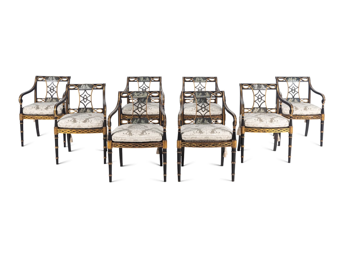 A Set of Ten Regency Black and Gilt Japanned Armchairs (1 of 5)
