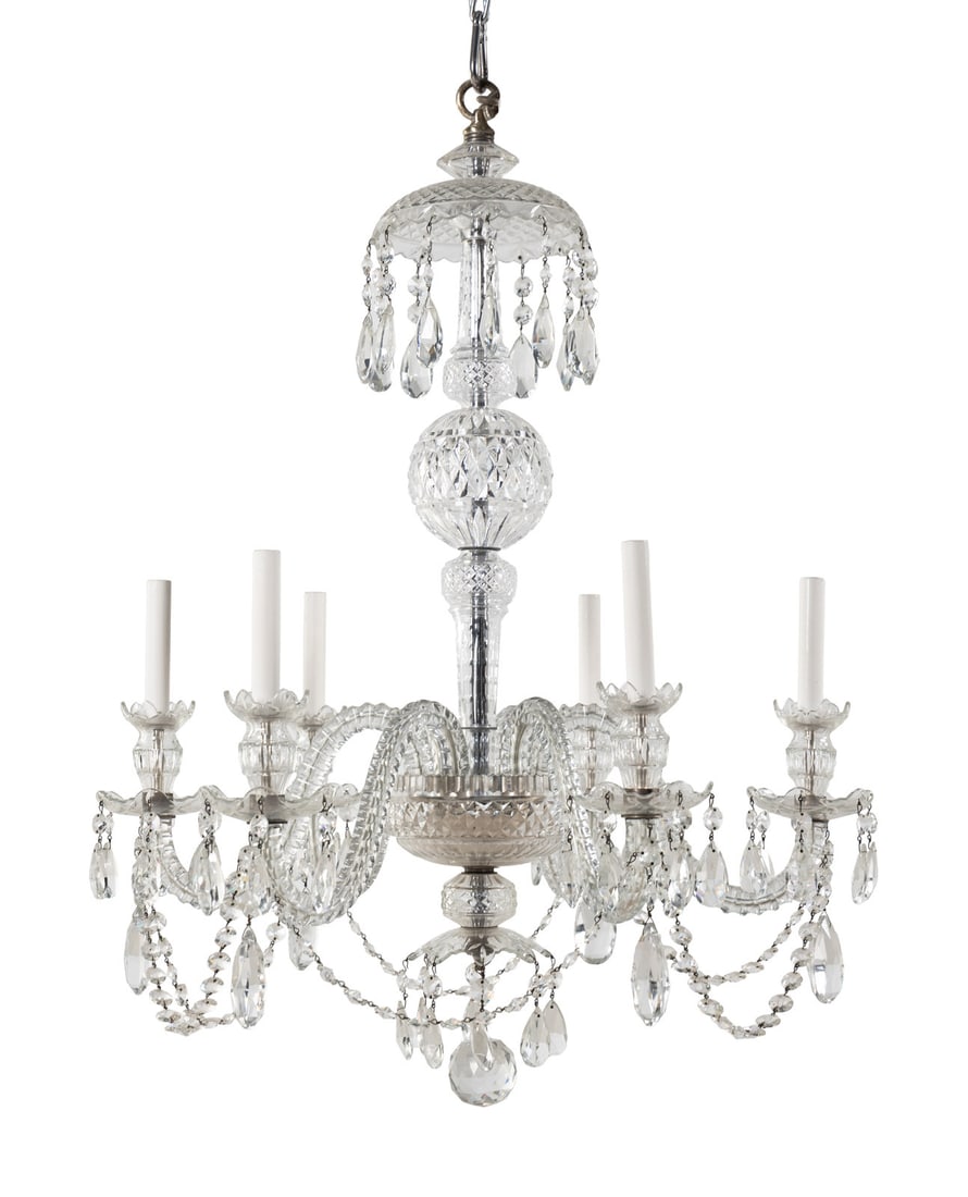A George III Style Cut Glass Six-Light Chandelier (1 of 3)