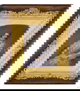 Two English Painted Porcelain Portrait Plaques of a Gentleman and Lady: Two English Painted Porcelain Portrait Plaques of a Gentleman and Lady S. Chesters, Mid-19th Century each signed 'S. Chesters' on the reverse and with label to verso, C E Ponsford Fine Art Dealer 240