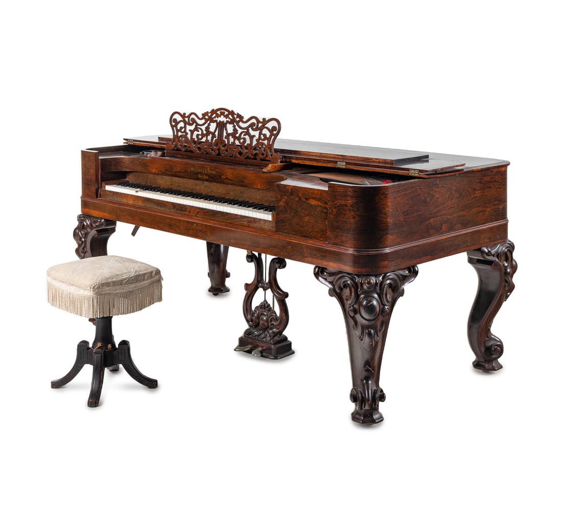 A Steinway and Sons Rosewood Square Piano: A Steinway and Sons Rosewood Square Piano Circa 1858 serial number 2483. Height 37 1/4 x width 80 x depth 40 inches. This lot is located in Chicago.