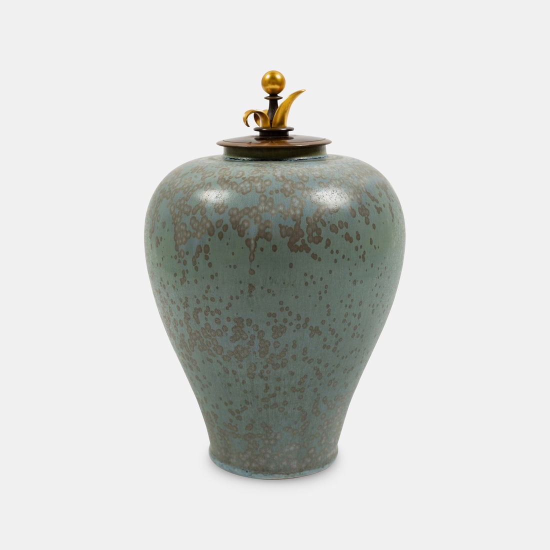 Carl Halier (Danish, 1873-1948) Lidded Vessel, c. 1925: Carl Halier (Danish, 1873-1948) Lidded Vessel, c. 1925 glazed stoneware, bronze signed 'CH' with stamped manufacturer's mark and numbered '3524' H 11 x Dia 6 1/2 inches The Collection of Philip and Ju