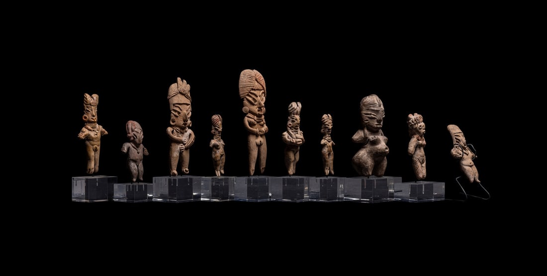 A Group of Ten Michoacana Votive Figures: A Group of Ten Michoacana Votive FiguresWest Mexico, Circa 400-100 B.C.Height of tallest 4 3/8 inches (11.11 cm). Provenance: Christopher & Genevieve McConnell, La Jolla, California, acquired in the 1