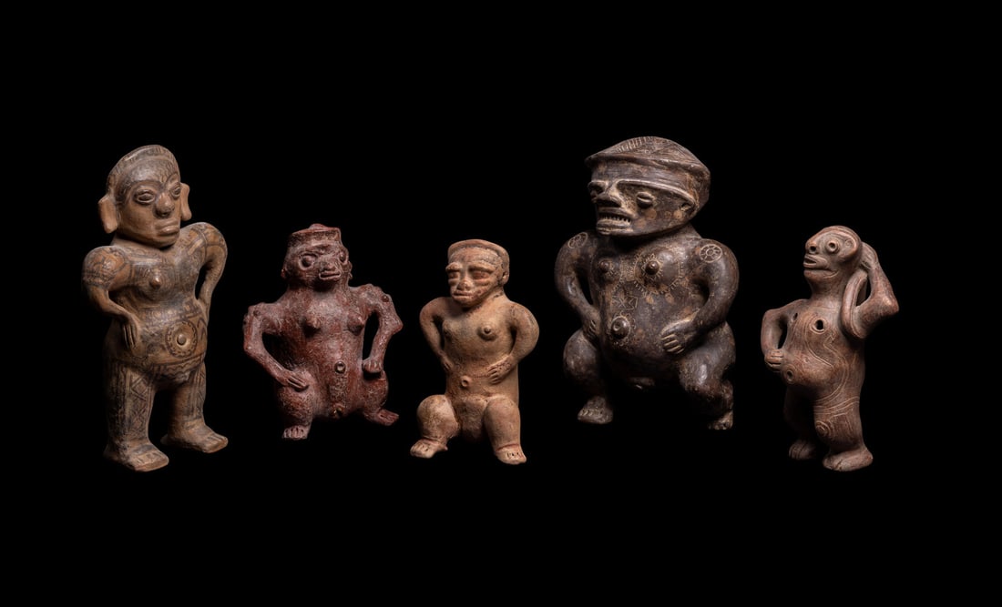 Five Guanacaste Terracotta Figures: Five Guanacaste Terracotta FiguresCosta Rica, Circa 500-1000 A.D.Height of tallest 10 1/2 inches (26.67 cm). Provenance: Art Market, Canal Zone, Panama. Dora (b. 1920) & David McIlhenny (1920-1992), G