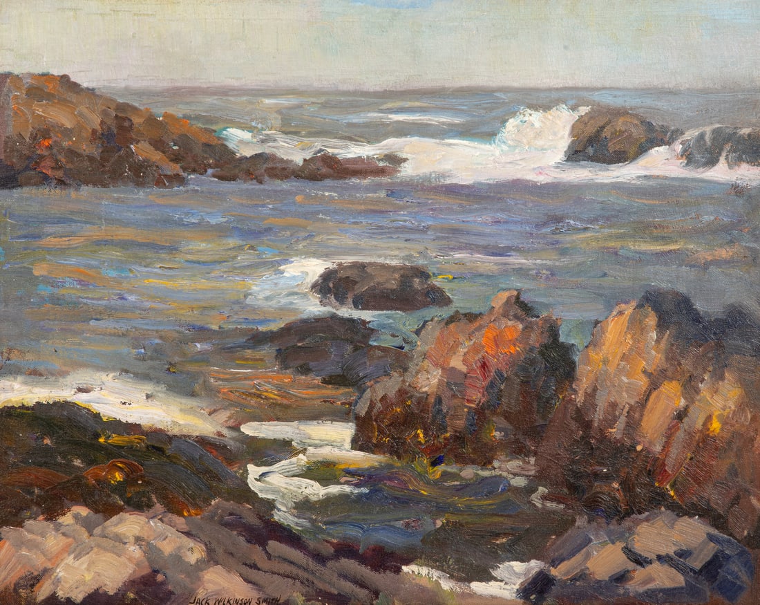 Jack Wilkinson Smith (American, 1873-1949) Coastal Scene: Jack Wilkinson Smith (American, 1873-1949) Coastal Scene oil on board signed Jack Wilkinson Smith (lower right) 16 x 20 inches Property from a Private Kansas Collection