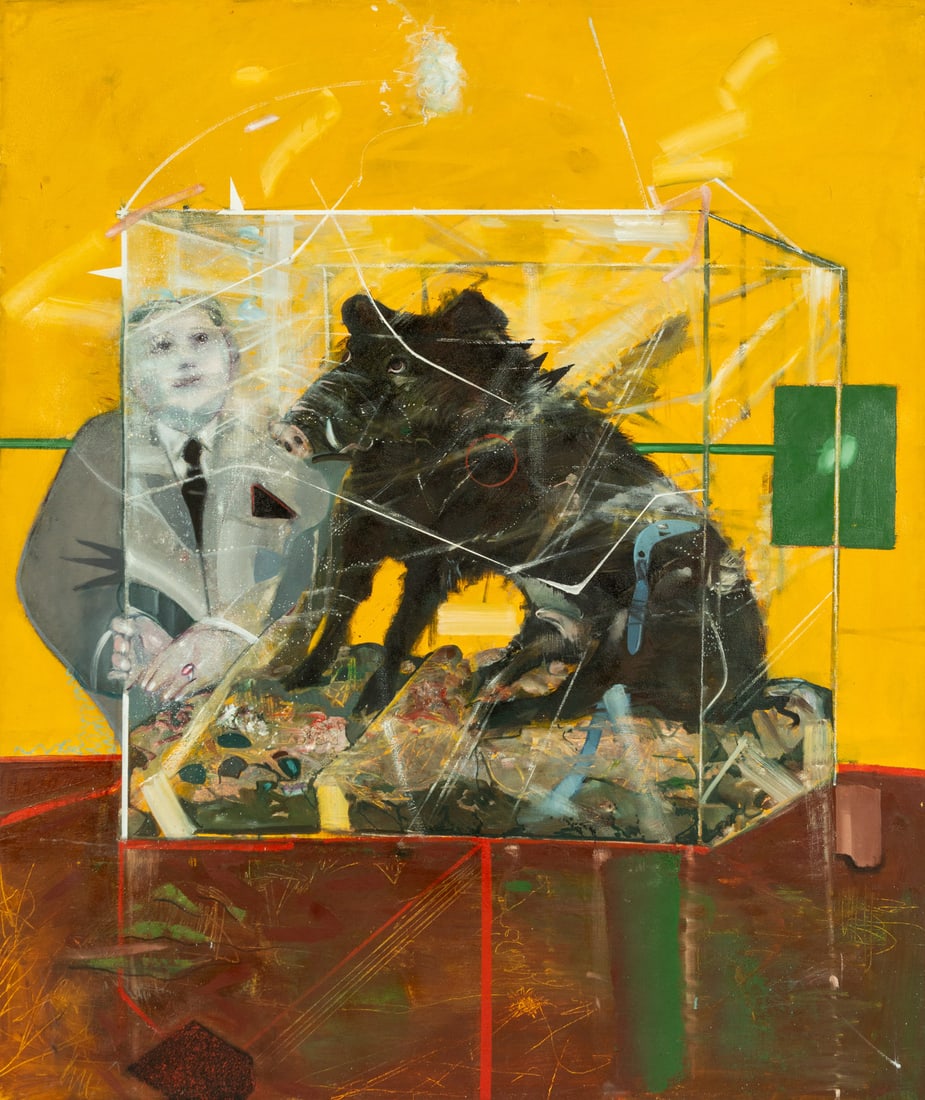 James G. Davis (American, 1931-2016) Museum Case - London, 1980: James G. Davis (American, 1931-2016) Museum Case - London, 1980 oil on canvas signed James G. Davis and dated (verso) 77 x 65 inches Property from the Private Collection of Elena and Veloy Vigil Prove