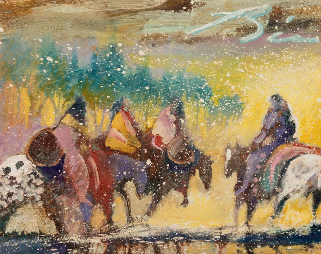 Earl Biss (Apsáalooke, 1947-1998) Watering the Horses in the Spring, 1996 (1 of 5)