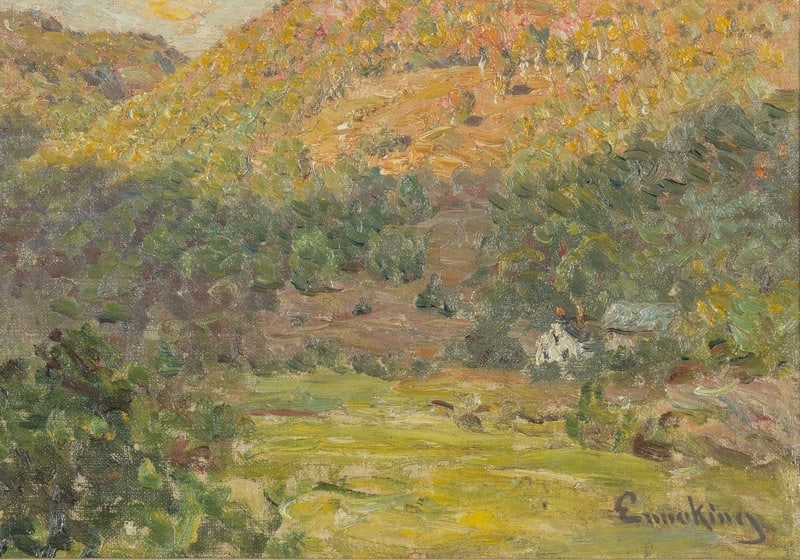 John Joseph Enneking (American, 1841-1916) In the Valley: John Joseph Enneking (American, 1841-1916) In the Valley oil on canvasboard signed Enneking (lower right) 10 x 14 inches. This lot is located in Chicago. Property from the C