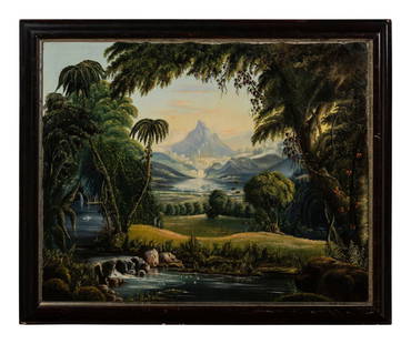 Attributed to Erastus Salisbury Field (American, 1805-1900): Attributed to Erastus Salisbury Field (American, 1805-1900) Mythical Landscape oil on canvas unsigned 28 x 35 inches. This lot is located in Cincinnati. Provenance: Ex-collection, Paul Arons; Nathan L