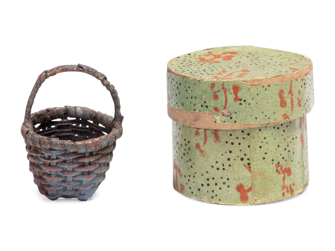 A Miniature Wallpaper Hat Box and Miniature Basket (1 of 8)
