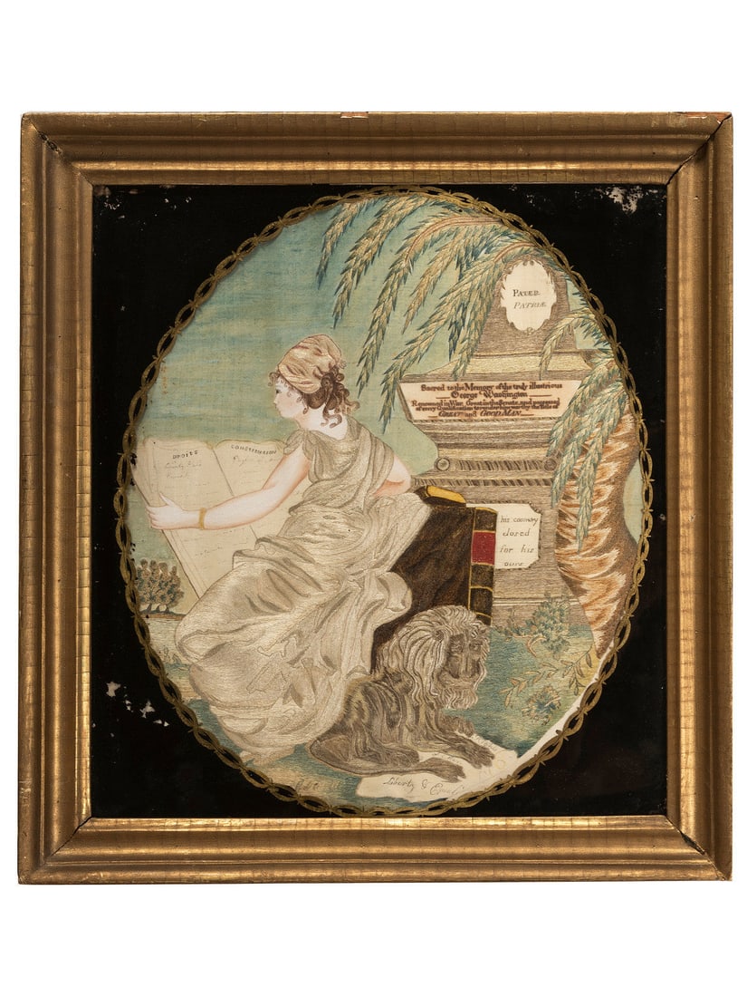 A Schoolgirl's Silkwork Embroidered Picture of 'The Emblem of America,' Wrought by Elisabeth (1 of 5)