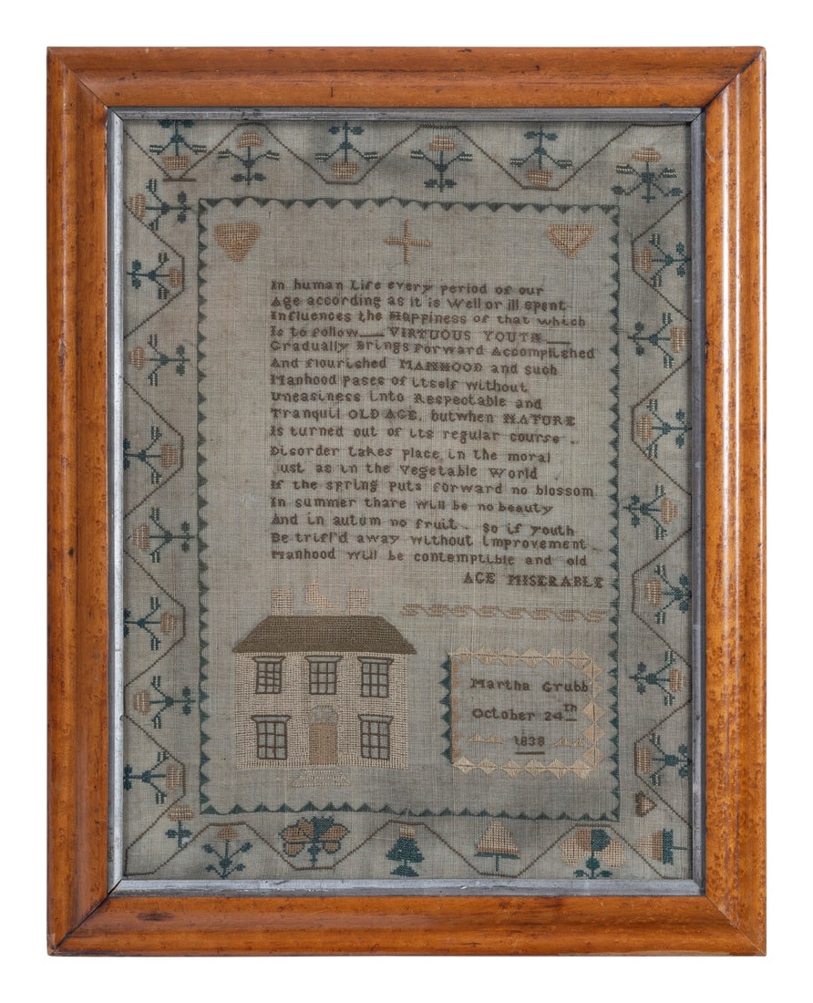 A Needlework Embroidered Sampler, Wrought by Martha Grubb (1 of 3)