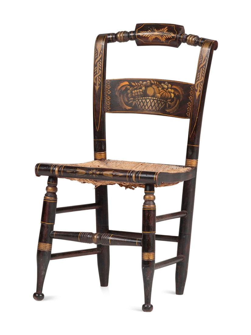 A Classical Grain Paint and Gilt Stencil-Decorated Fancy Child's Hitchcock Rush-Seat Side Chair (1 of 5)