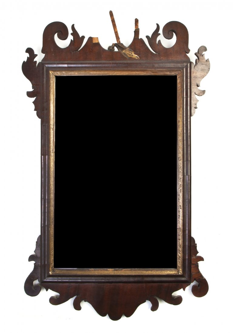 Two Chippendale Style Mirrors, Height of taller 33 : Two Chippendale Style Mirrors, comprising a walnut example and a mahogany example, each with a carved frame having an eagle crest. Height of taller 33 3/8 inches. Property from the Estate of William P