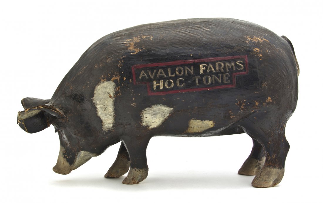 An American Papier Mache Hog, Length of first 31 i: An American Papier Mache Hog, with provenance, photograph and ledgers from the General Store. Length of first 31 inches.