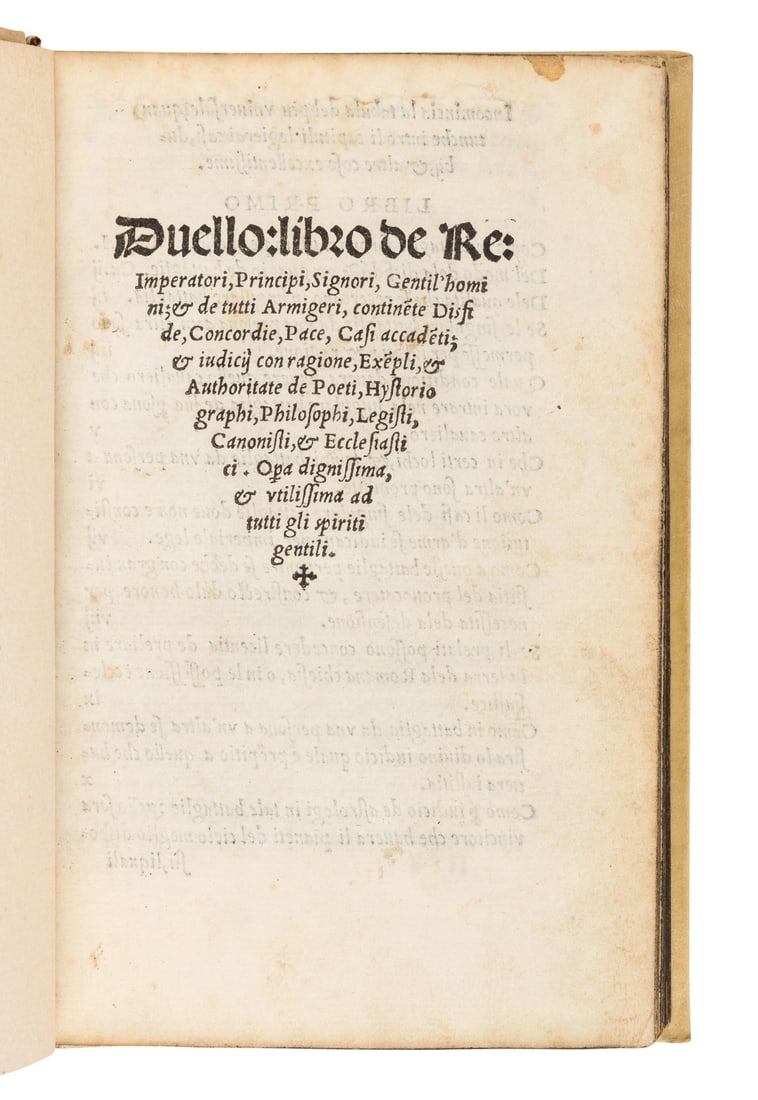 PUTEO, Paris de. Duello. Venice: Aurelio Pincio, October 1530. Fourth Venice edition. (1 of 1)