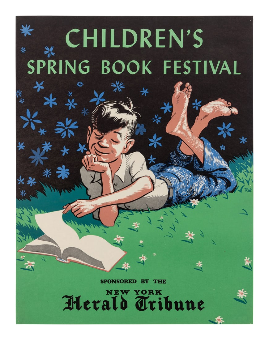 [CHILDREN'S BOOK]. McCLOSKY, Robert. Children's Spring Book Festival | Sponsored by the New York: [CHILDREN'S BOOK]. McCLOSKY, Robert (1914-2003). Children's Spring Book Festival | Sponsored by the New York Herald Tribune. Ca 1950. 22 x 16 5/8 in. Lithographed poster. McCloskey is best-loved for h