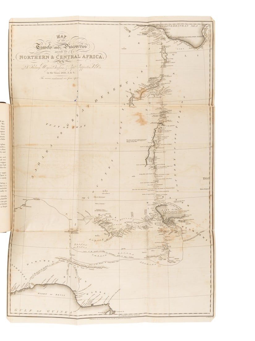DENHAM, Dixon, Major, and CLAPPERTON, Hugh, Captain. Narrative of Travels and Discoveries in: DENHAM, Dixon, Major (1786-1828), and CLAPPERTON, Hugh, Captain (1788-1827). Narrative of Travels and Discoveries in Northern and Central Africa... London: John Murray, 1826. 2 volumes in 1, 4to (210