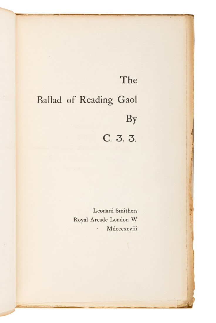 WILDE, Oscar ("C. 3. 3."). The Ballad of Reading Gaol. FIRST EDITION. (1 of 1)