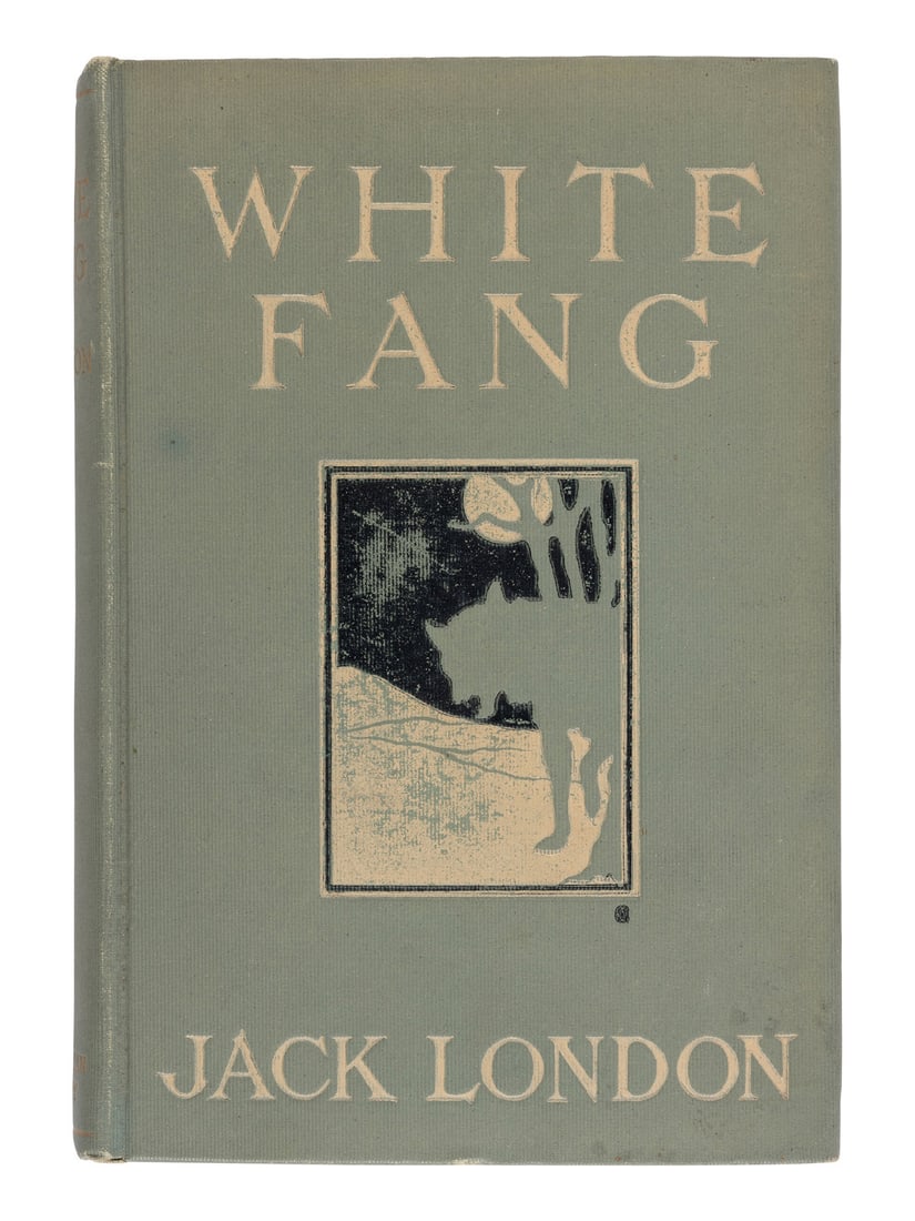 LONDON, Jack. White Fang. FIRST EDITION.: LONDON, Jack (1876-1916). White Fang. New York: The Macmillan Company, 1906. 8vo. Half-title; 8 color-printed plates by Charles Livingston Bull. Original grey pictorial cloth stamped in white and blac