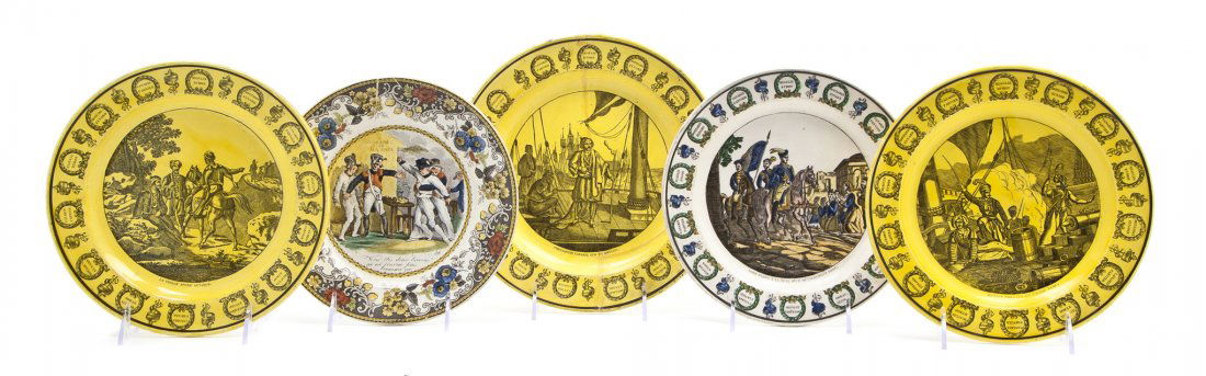 A Collection of Fourteen French Creil Plates, Diam: A Collection of Fourteen French Creil Plates, comprising 12 on a yellow ground and 2 on a white ground. Diameter of largest 9 1/2 inches. Property from the Estate of Helen and C. Nicholas Johnson, Jr.