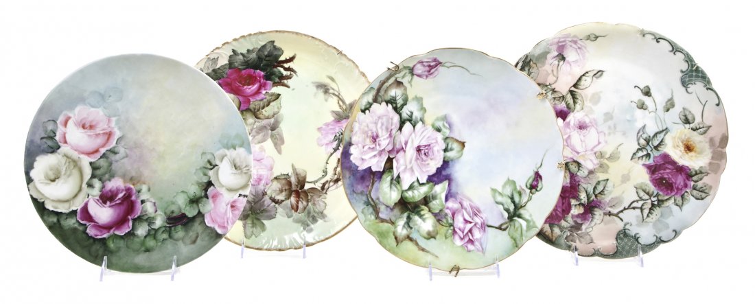 A Group of Continental Painted Porcelain Articles,: A Group of Continental Painted Porcelain Articles, comprising two Bavarian and two Limoges chargers. Diameter 13 1/4 inches.