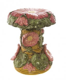 A Hungarian Ceramic Pedestal, Zsolnay, Height 17 1: A Hungarian Ceramic Pedestal, Zsolnay, of floral form, having impressed marks. Height 17 1/2 inches. Property from the Collection of Mr. Richard Himmel, Palm Beach, Florida