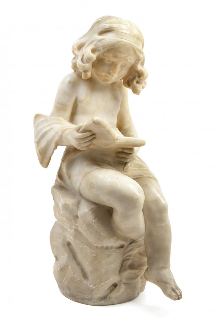 An Italian Alabaster Figure, Height 18 inches.: An Italian Alabaster Figure, depicting a seated girl reading a book. Height 18 inches.