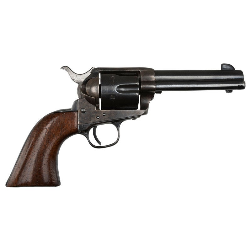 Refinished 1st Generation Colt Single Action Army: Refinished 1st Generation Colt Single Action Army .45 LC. 4.675" barrel length. SN: 89181. (Mfg. Ca 1883) Blued and color casehardened refinish overall with polished hammer flanks, replaced varnished 