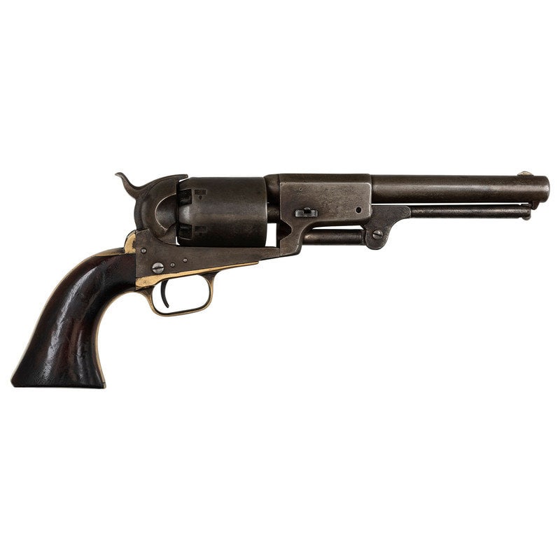 Aged Reproduction Colt Third Model Dragoon Revolver Cut for Stock: Aged Reproduction Colt Third Model Dragoon Revolver Cut for Stock .44 caliber. 7.5" octagon to round barrel. SN: 15011. Blued and color casehardened finish, brass backstrap and triggerguard, one-piece