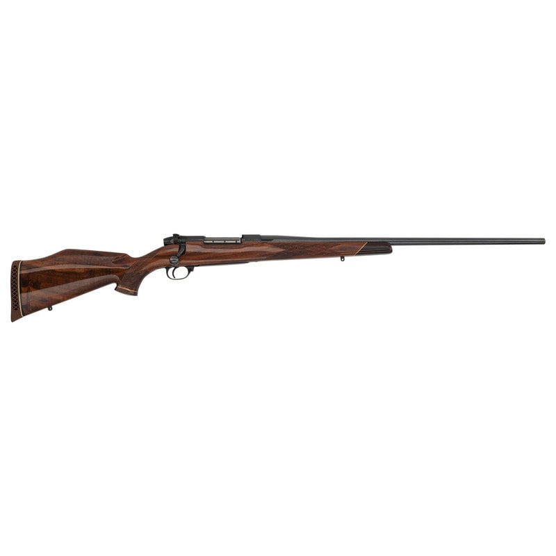 * Weatherby Mark V Deluxe Rifle: * Weatherby Mark V Deluxe Rifle .300 WBY Mag. 26" barrel length. SN: H208061. Blued metal finish with parkerized finish to top of receiver. AA Claro walnut stock has skip-line checkering to 