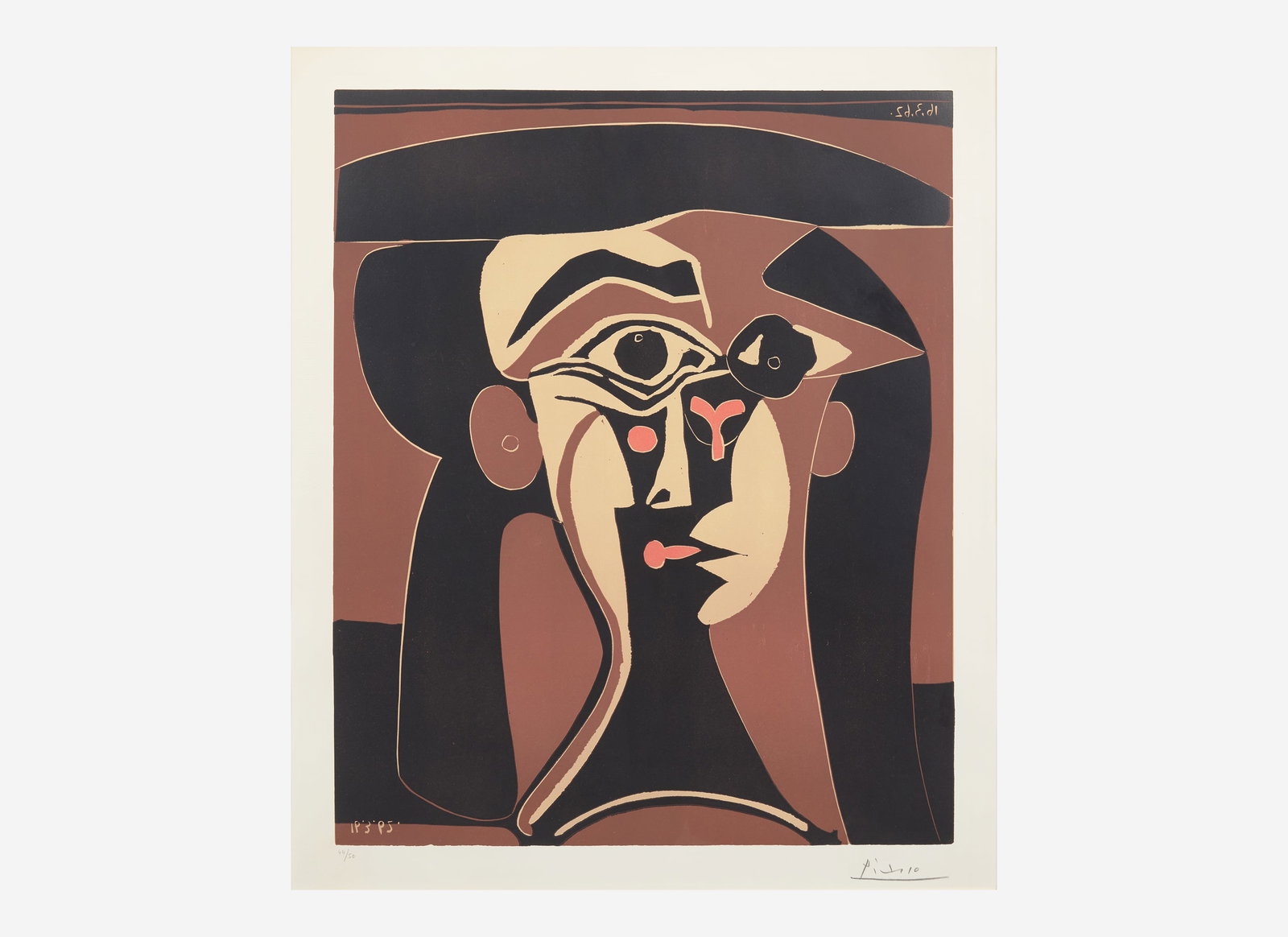 Pablo Picasso (Spanish, 1881-1973), Tête de Femme (Jacqueline au Chapeau Noir): Pablo Picasso (Spanish, 1881-1973), Tête de Femme (Jacqueline au Chapeau Noir) 1962 (later impression 1963), pencil signed and numbered 44/50 (from the edition of 50, there were also 35 artist's
