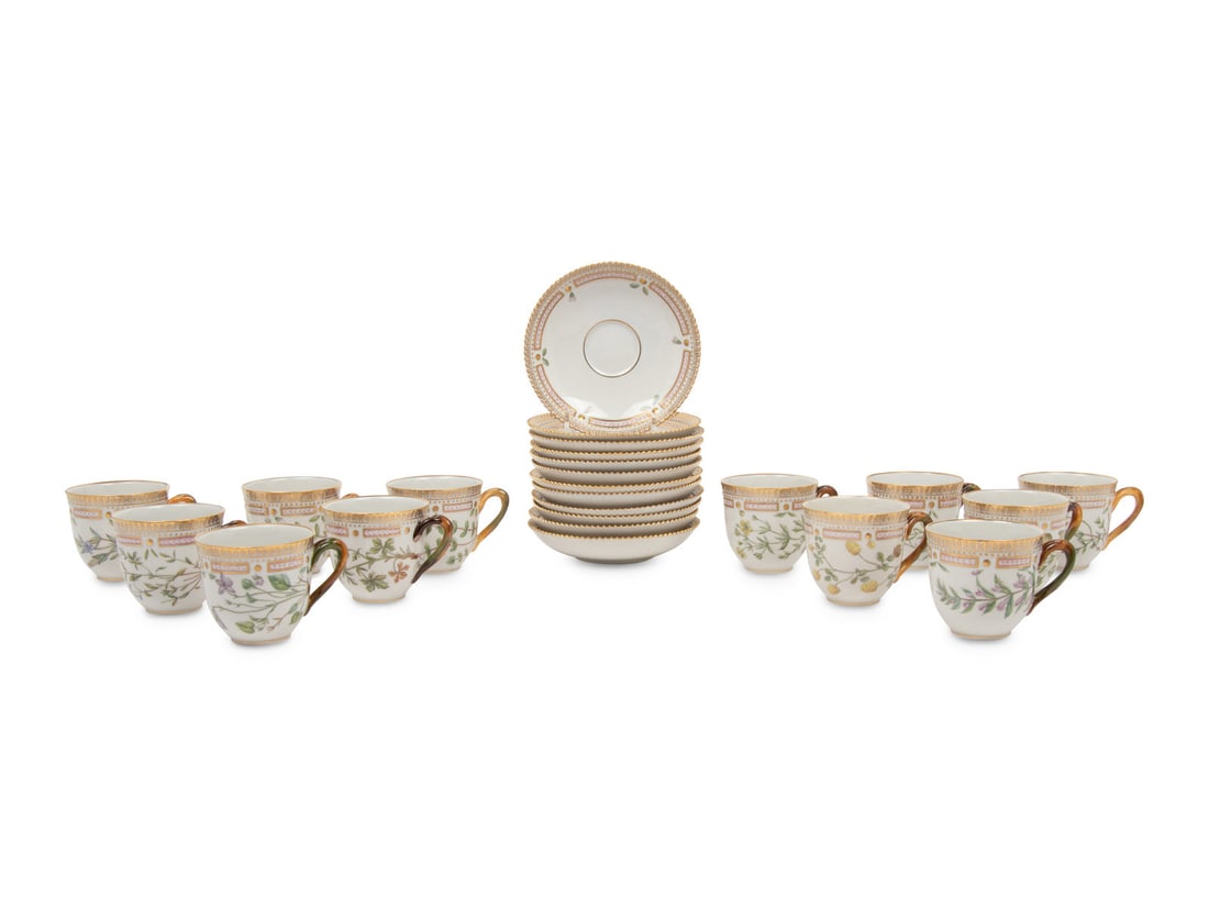 A Set of Twelve Royal Copenhagen Flora Danica Porcelain Teacups and Saucers (1 of 4)