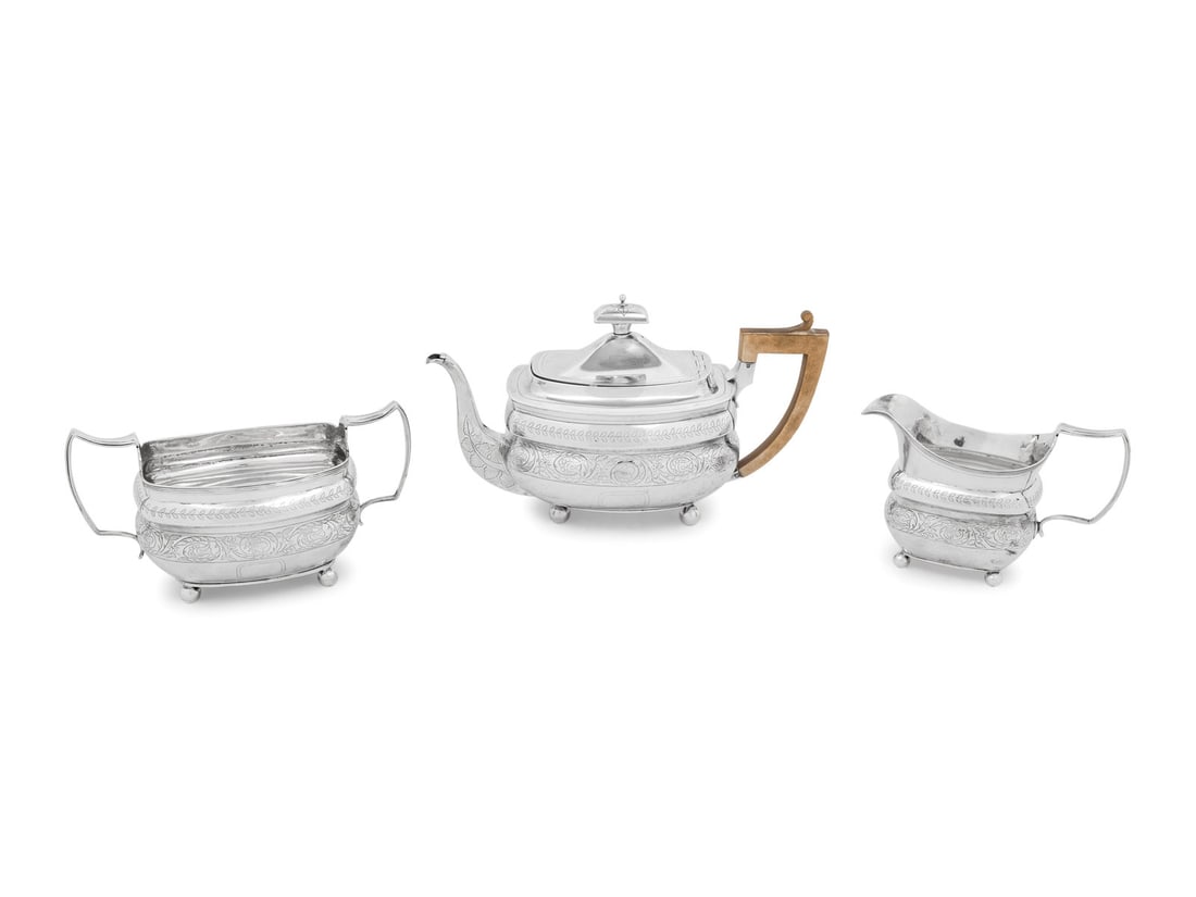 A George III Silver Three-Piece Tea Service (1 of 6)