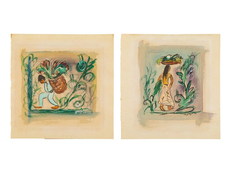 Ted DeGrazia
(American, 1909–1982)
Two Works: Man with Basket and Woman with Basket (1 of 6)