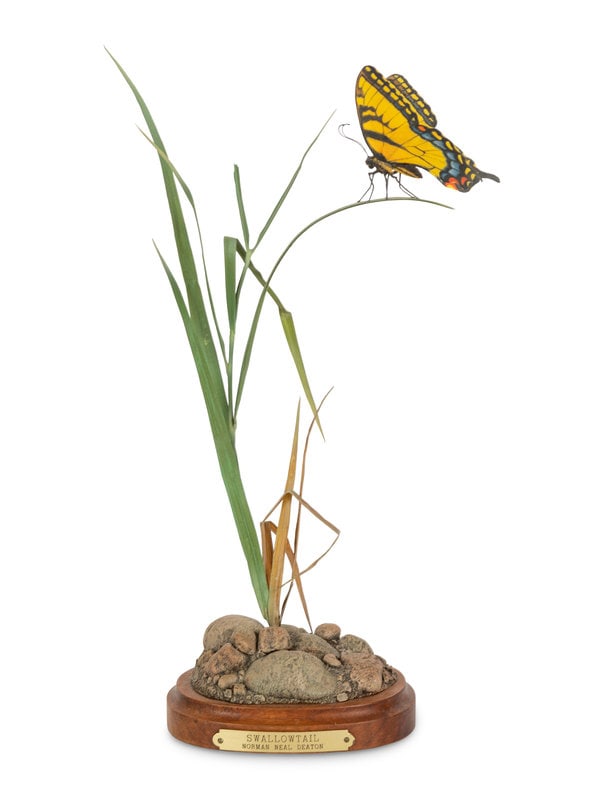 Norman Neal Deaton (American, 20th Century) Swallowtail, Amaranth Botanical Sculpture, edition 22/50: Norman Neal Deaton (American, 20th Century) Swallowtail, Amaranth Botanical Sculpture, edition 22/500, 1981 composite signed NN Deaton, numbered and dated (base) height 11 1/2 x width 6 1/2 x