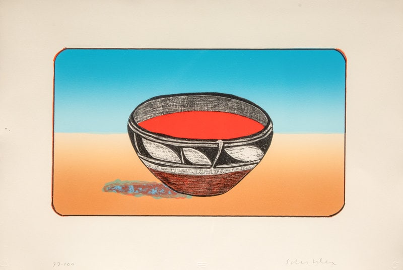 Fritz Scholder 
(Luiseño, 1937-2005)
Santo Domingo Bowl with Tomato Soup, edition 77/100 (1 of 6)