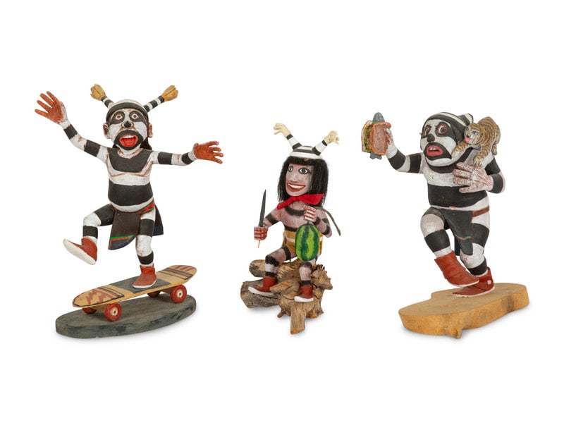 Neil David, Sr.
(Hopi, b. 1944)
Group of Two: Koshare with Skateboard and Koshare with Sandwich (1 of 4)