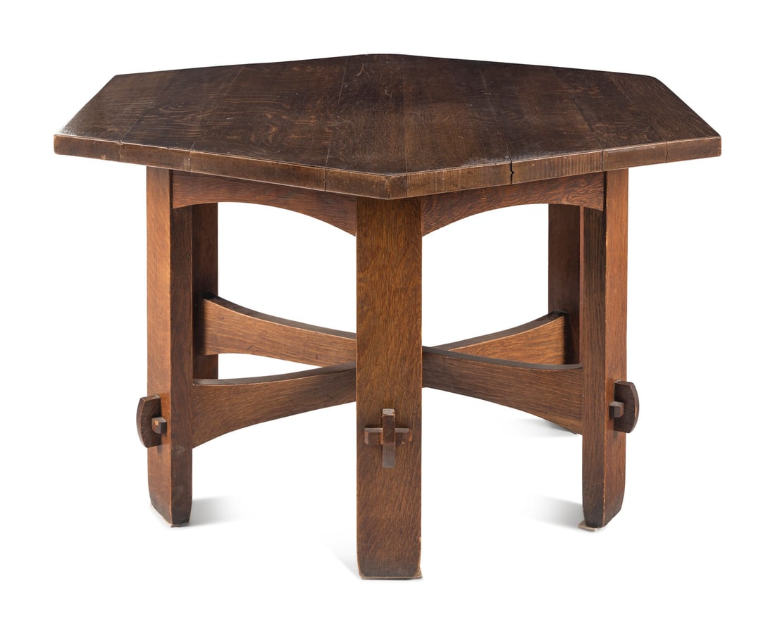 Gustav Stickley (American, 1858-1942) Hexagonal Table, model 410-L, c. 1902 (1 of 3)
