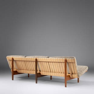 Lewis Butler (1924-2001) Sofa Knoll, USA: Lewis Butler (1924-2001) SofaKnoll, USA walnut, maple, upholstery H 24 3/4 x W 80 x D 29 inches Property from the Phyllis Seltzer Trust, Cleveland, Ohio